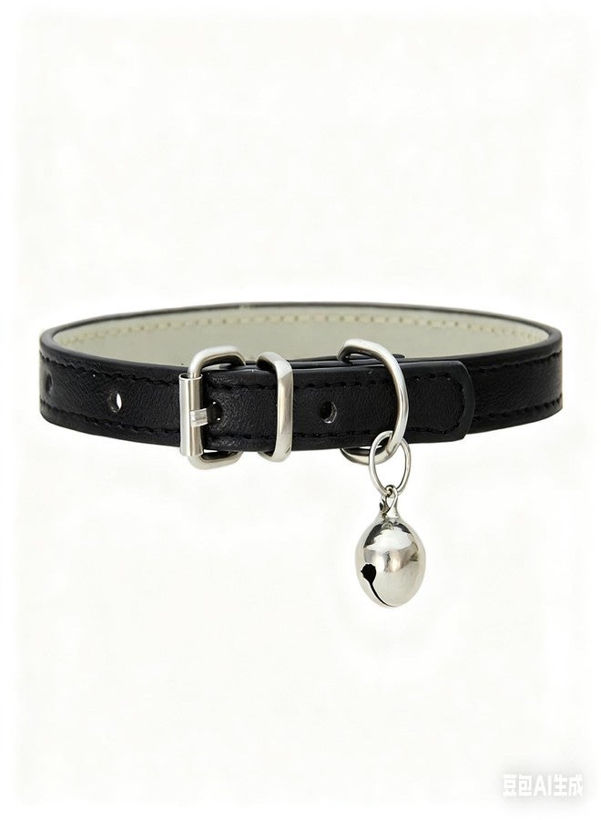 cyhaen Black XXS Dog Collar with Bell,Cat Collar with Bell,Soft Pu Leather Extra Small Dog Collar Adjustable Buckle for Extra Small Medium Male Boys Pets Puppy Kitten Chihuahua XXSmall - Image 5