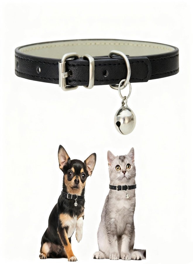 cyhaen Black XXS Dog Collar with Bell,Cat Collar with Bell,Soft Pu Leather Extra Small Dog Collar Adjustable Buckle for Extra Small Medium Male Boys Pets Puppy Kitten Chihuahua XXSmall - Image 1