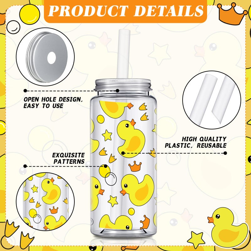 Willinglong 24 Pcs Plastic Cups with Lids and Straws 14.2 oz Reusable Cups with Lids and Straws for Smoothie Coffee Tumbler Bulk Travel Mug for Birthday Party Gifts(Rubber Duck Style) - Image 2