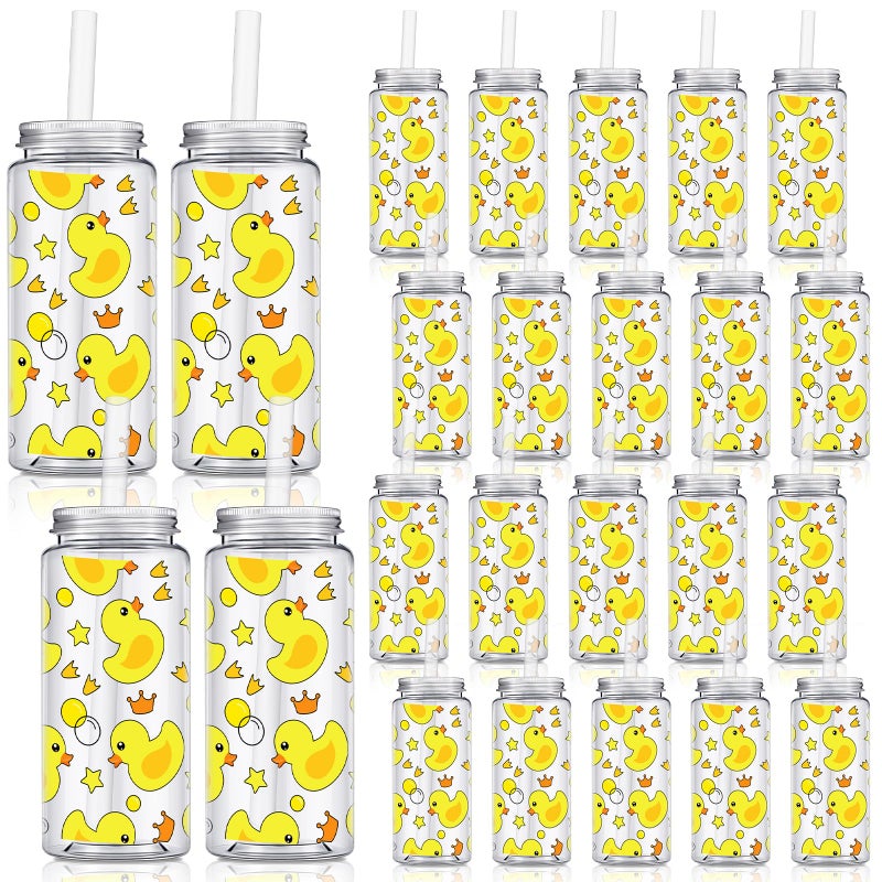 Willinglong 24 Pcs Plastic Cups with Lids and Straws 14.2 oz Reusable Cups with Lids and Straws for Smoothie Coffee Tumbler Bulk Travel Mug for Birthday Party Gifts(Rubber Duck Style) - Image 1