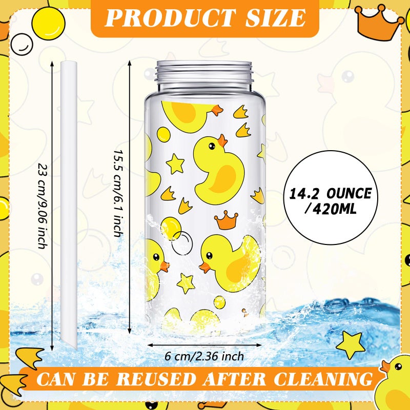 Willinglong 24 Pcs Plastic Cups with Lids and Straws 14.2 oz Reusable Cups with Lids and Straws for Smoothie Coffee Tumbler Bulk Travel Mug for Birthday Party Gifts(Rubber Duck Style) - Image 3