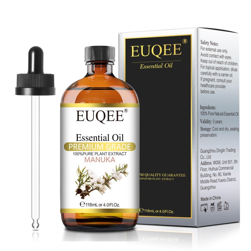 EUQEE Manuka Essential Oil 118ml Large Capacity Pure Manuka Oil with Glass Dropper for Skin, Diffuser, Aromatherapy, Cleaning, Soap Candle Making - 4Fl.Oz - Image 1