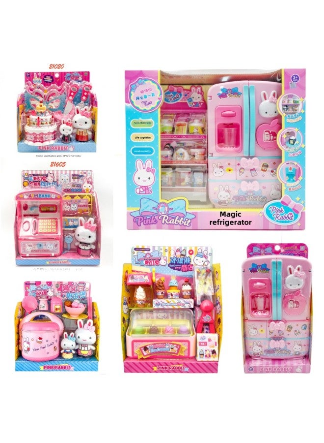 Yiyan Pink Rabbit Kitchen Refrigerator Mini Dressing Table Cake Party Simulation Medical Tools Girl Play House Toy Batch-Color:YY-17036 - Image 4