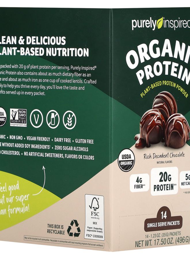 purely inspired Organic Plant-Based Protein Powder Rich Decadent Chocolate 14 Single Serve Packets 1.23 oz (35 g) Each - Image 2