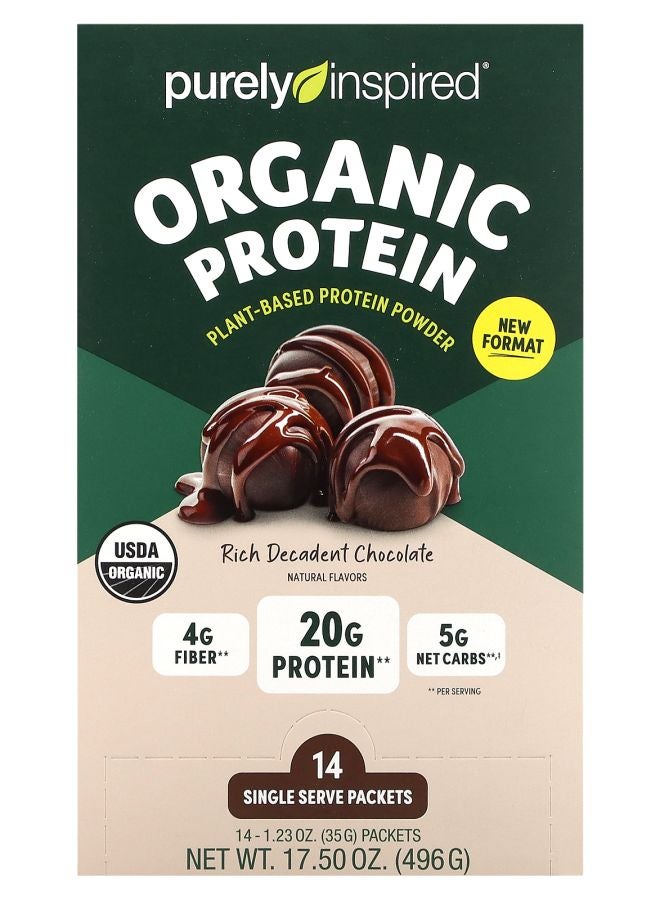 purely inspired Organic Plant-Based Protein Powder Rich Decadent Chocolate 14 Single Serve Packets 1.23 oz (35 g) Each - Image 1