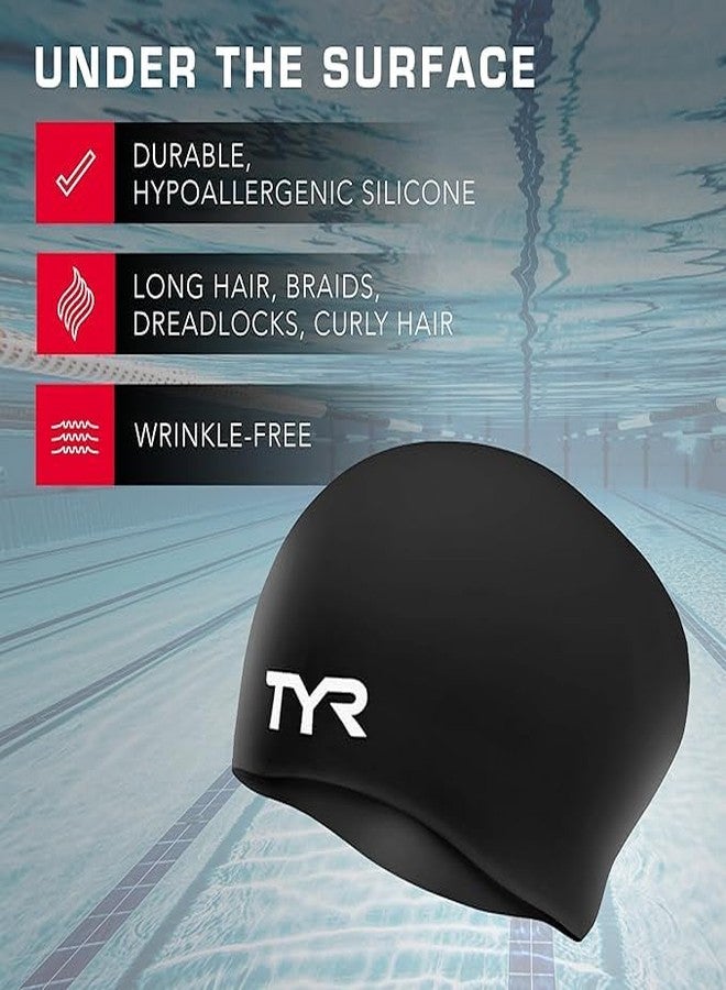 TYR Long Hair Wrinkle Free Silicone Swim Cap (Fluro Pink) - Image 3