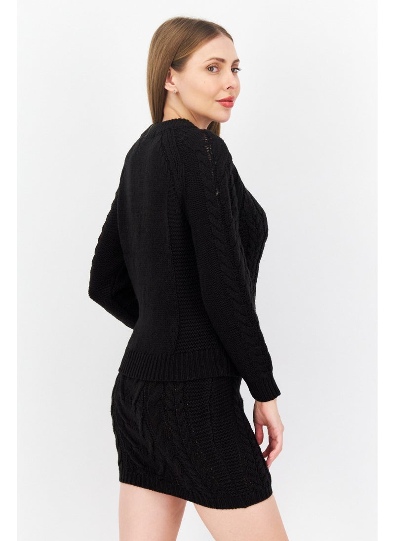 BRAVE SOUL Women 2 Pieces Crew Neck Knitted Sweater And Mini Skirt Set, Black - Image 5