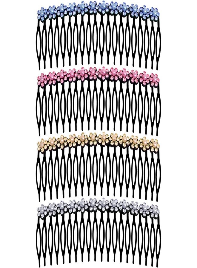 MaryLavender MARY LAVENDER Metal Side Hair Comb with Rhinestone and Pearls for French Twist Bangs Hair Pin Clips Hair Accessories Decorative Comb for Women Kids Girls 4pcs - Image 1
