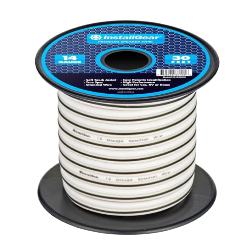 InstallGear كابل سلك مكبر الصوت 14 قياس AWG - 30 قدم أبيض، خارجي ومناسب للسيارات/البحرية - Image 1