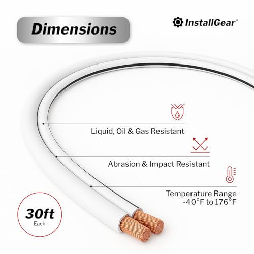 InstallGear كابل سلك مكبر الصوت 14 قياس AWG - 30 قدم أبيض، خارجي ومناسب للسيارات/البحرية - Image 3