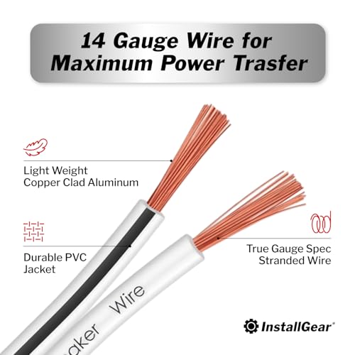 InstallGear كابل سلك مكبر الصوت 14 قياس AWG - 30 قدم أبيض، خارجي ومناسب للسيارات/البحرية - Image 2