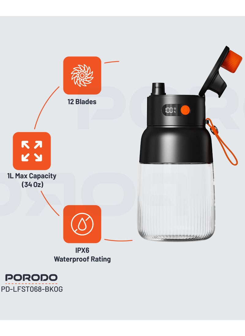 Portable Blender 1L with LED Display / 12 Stainless Steel Blades / Blend and Sip / Quick Prep Time / Blend on the Go - Black/Orange - pzsku/Z0A848983AF4BF34C739AZ/45/_/1731484430/8801bff2-78de-4afb-830c-118b24b7ca7c