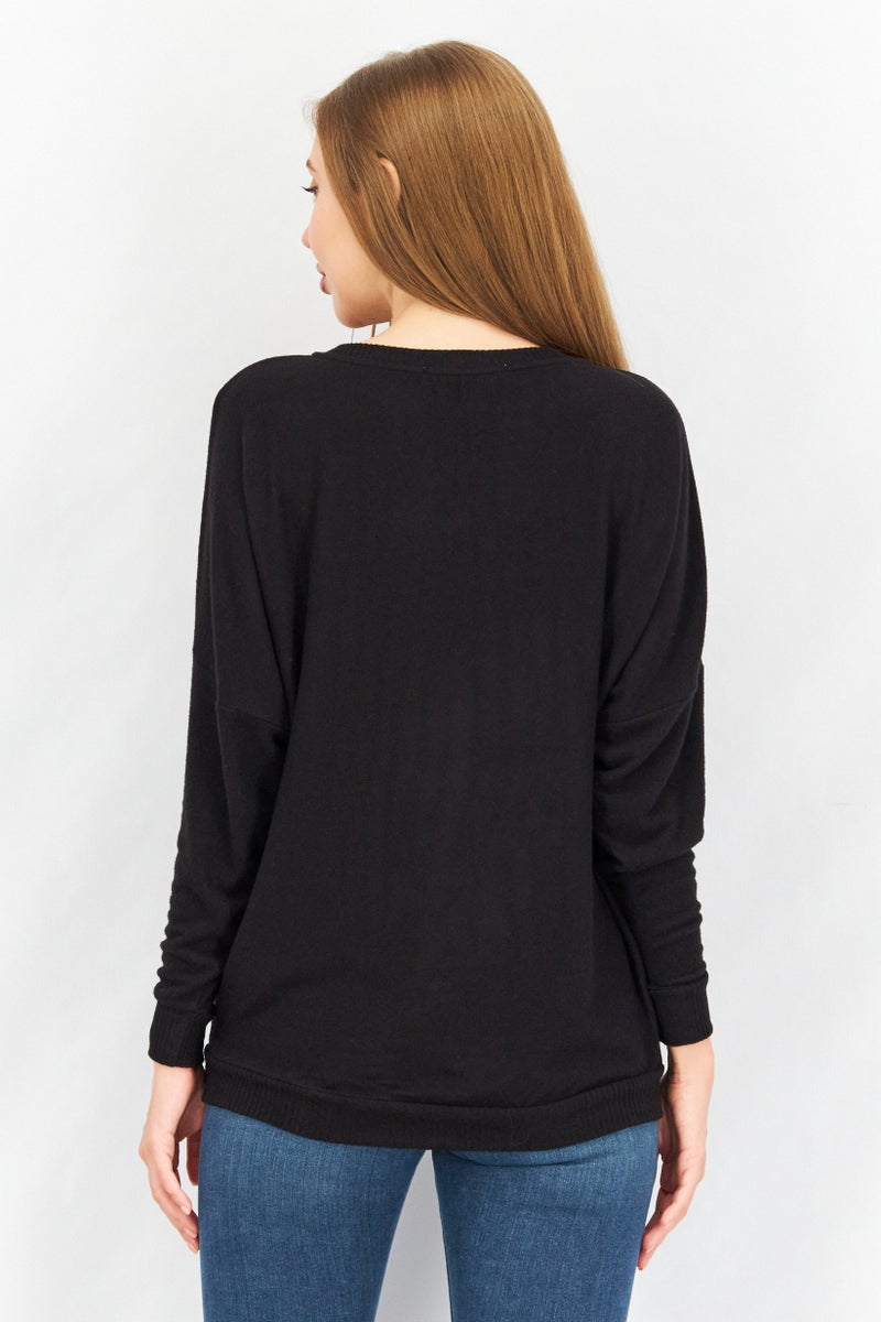 joie بلوزة نسائية بياقة دائرية بأكمام طويلة، سوداء - Image 3