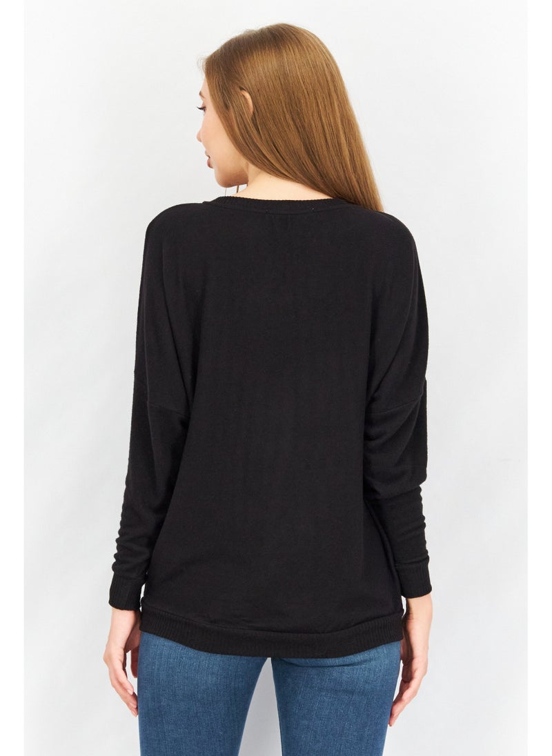 joie بلوزة نسائية بياقة دائرية بأكمام طويلة، سوداء - Image 5