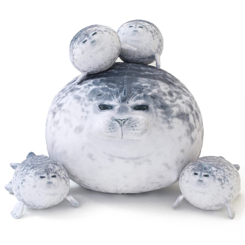 SQEQE Chubby Seal Pillow Plush with 4 Baby Seal Plushies in her Tummy, Stuffed Cotton Plush Animal Toy Gift for Kids - Image 1