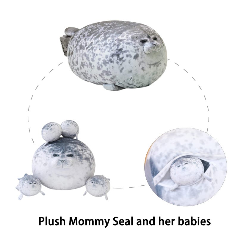 SQEQE Chubby Seal Pillow Plush with 4 Baby Seal Plushies in her Tummy, Stuffed Cotton Plush Animal Toy Gift for Kids - Image 5