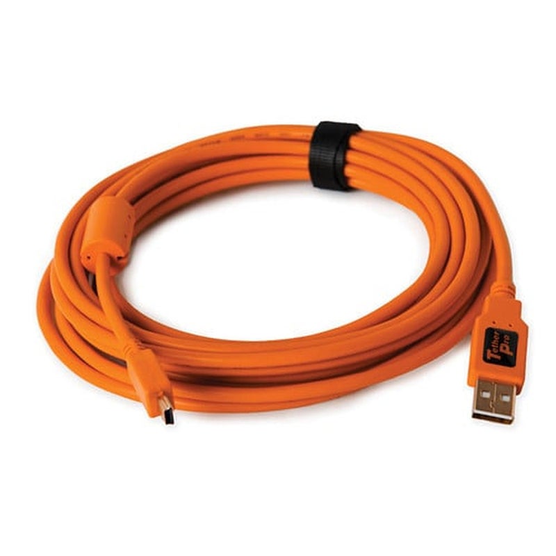 TETHER TOOLS Tether Pro USB 2.0 Male to Mini-B 5 pin, 15', Hi-Visibility Orange - Image 1