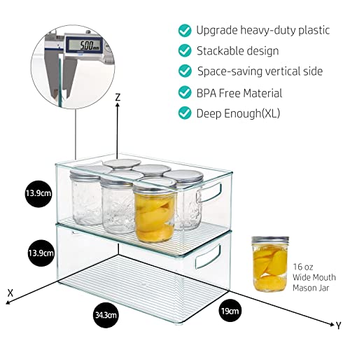 Hudgan 8 PACK Stackable Pantry Organizer Bins (3 sizes) - Clear Fridge Organizers for Kitchen, Freezer, Countertops, Cabinets - Plastic Food Storage Container with Handles for Home and Office - Image 5