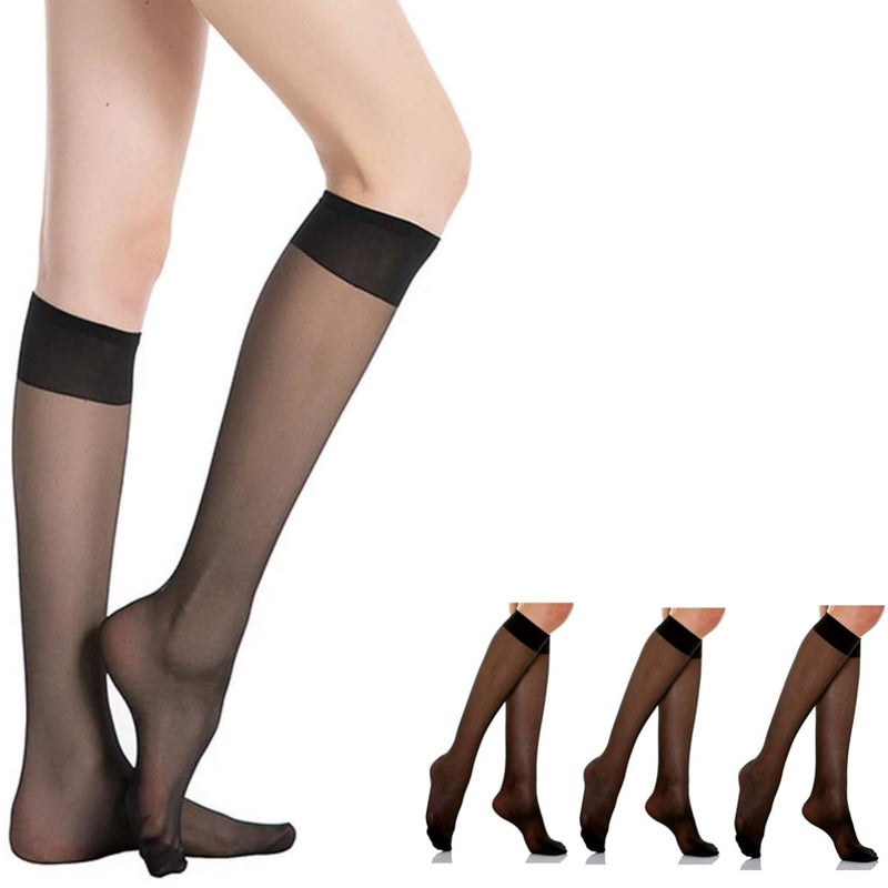 WMM Women Sheer Knee High Stockings 20 Denier (3PCS One Size, Black) - Image 1