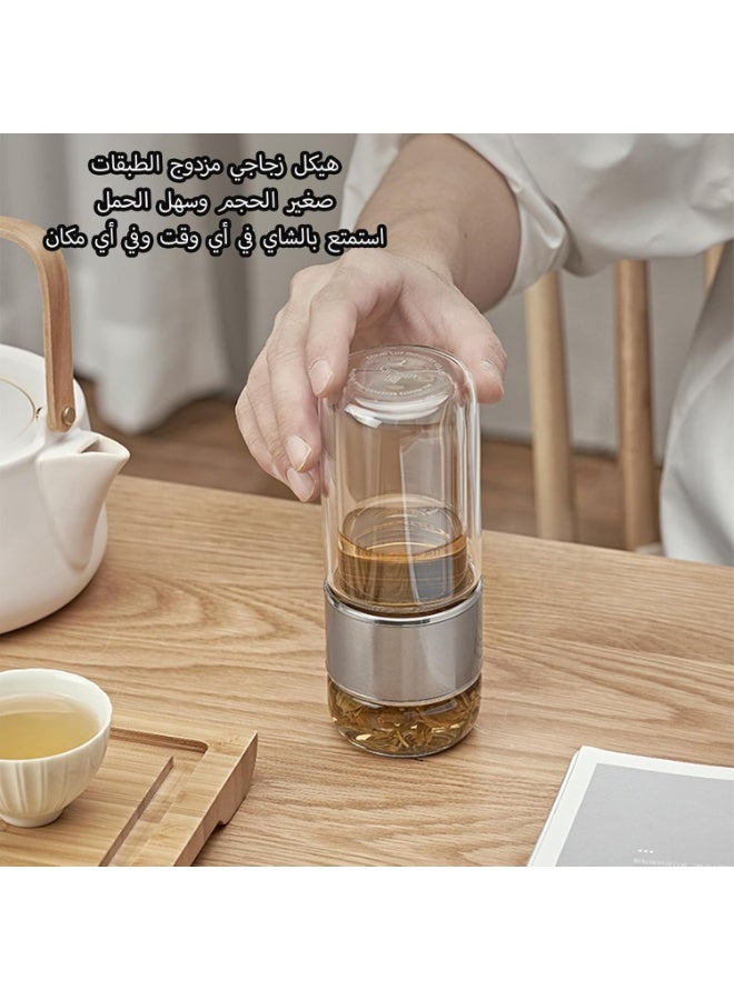 شاو تشن زجاجة شاي مقاوم للحرارة ومانع للتسرب، كوب شاي زجاجي، كوب شاي زجاجي مع مصفاة، مرشح، مقاومة للحرارة ومقاومة للتسرب، كوب سفر (فضي) - Image 3