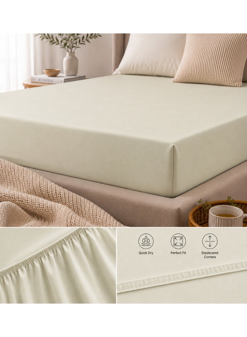 Home auraa 1-Piece Essential Microfiber Fitted Sheet Solid, SIngle (90 x 200 + 25 cm),Design Soft Fabric Deep Pocket Elastic Edge Bed Linen - Image 2