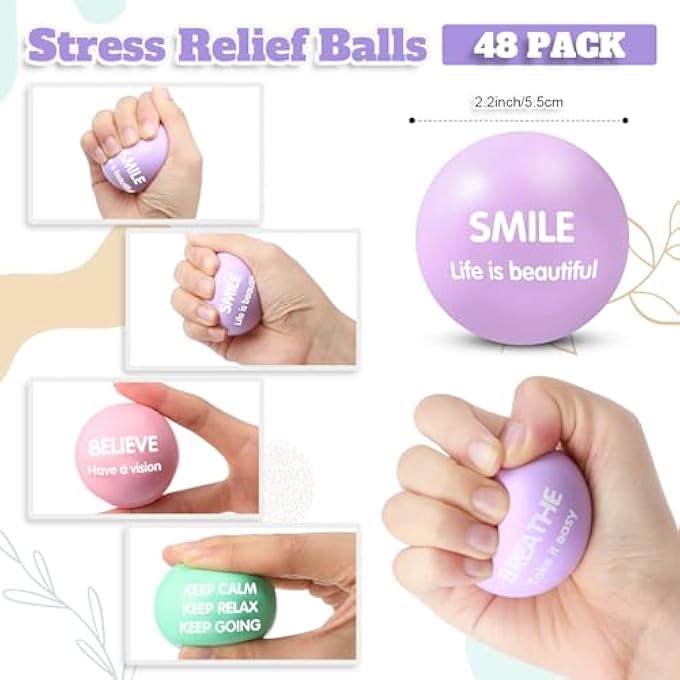 Liliful 48 Pieces Motivational Stress Balls Bulk for Adults Fidget Toys End of the Year Student Gifts Inspirational Squeeze Balls Employee Appreciation Gift Adult Goodie Bag 2. 2 Inch(Macaron Color 1) - Image 4