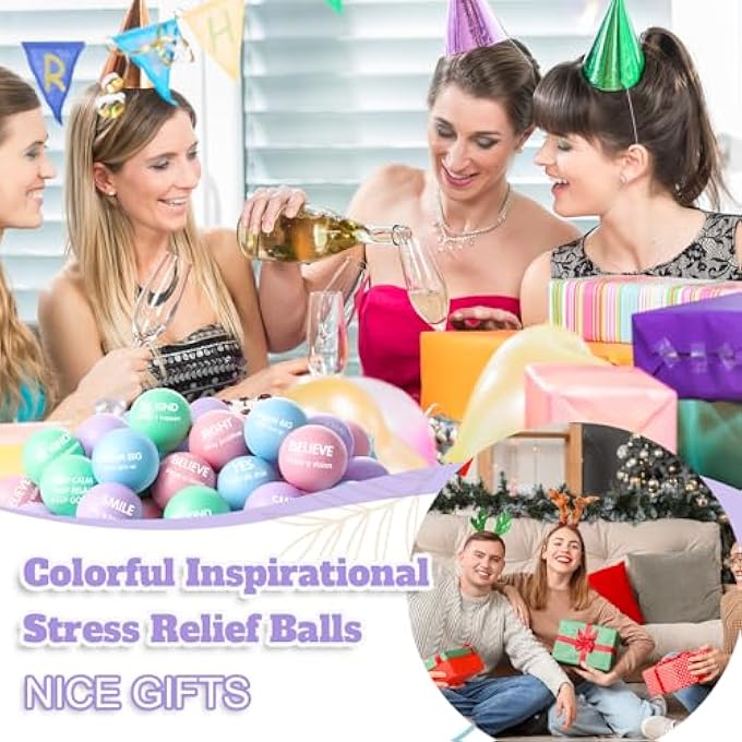 Liliful 48 Pieces Motivational Stress Balls Bulk for Adults Fidget Toys End of the Year Student Gifts Inspirational Squeeze Balls Employee Appreciation Gift Adult Goodie Bag 2. 2 Inch(Macaron Color 1) - Image 5
