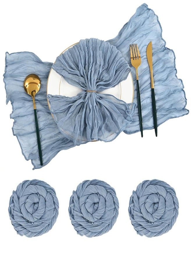 4Pcs Gauze Cheesecloth Napkins, 50 x 50cm Decorative Table Napkins, Boho Gauze Cheese Cloth Napkins Rustic Dinner Table Decor for Wedding, Reception, Dining Table Decorations, Birthday(Blue) - Image 1