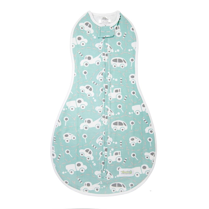 Woombie Original Baby Swaddling Blanket - Soothing, Cotton Baby Swaddle with Zipper - Wearable Newborn Blanket, Buzzy Cars, 14-19 lbs - Image 1
