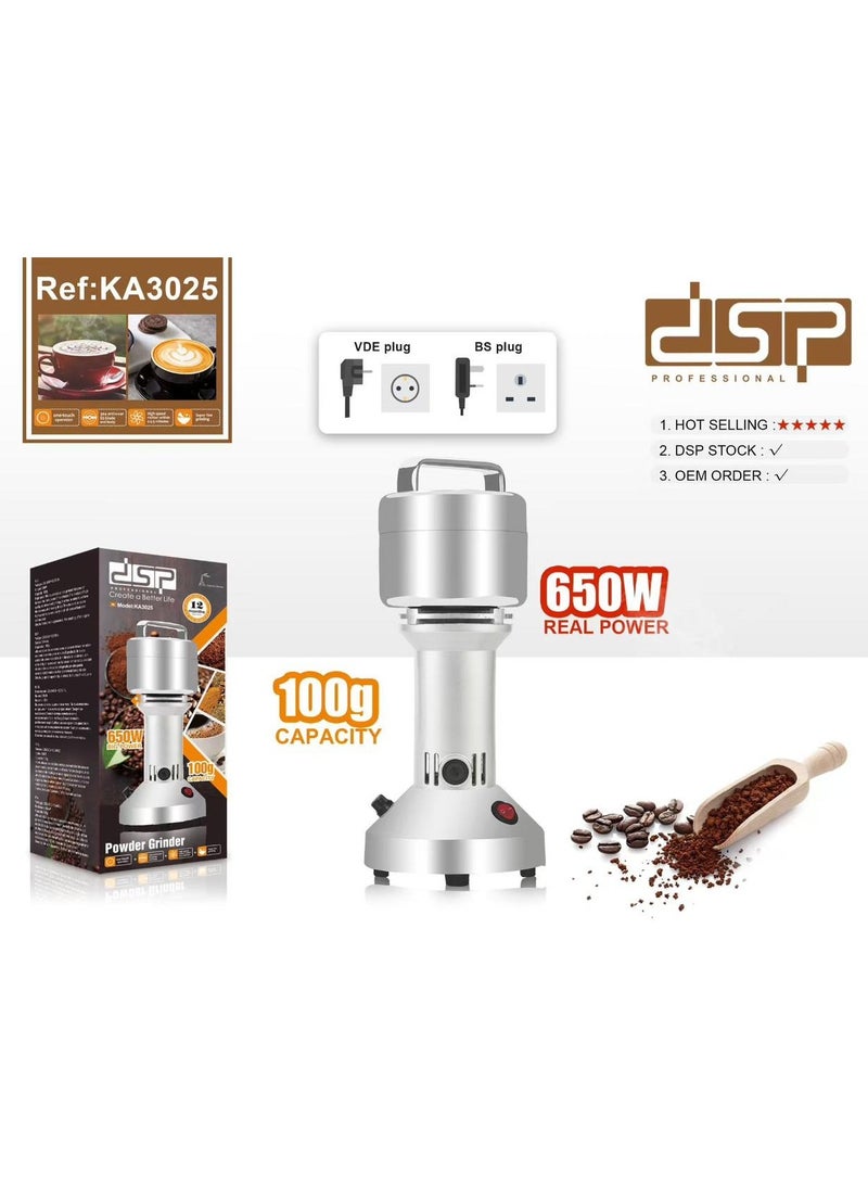 DSP Coffee Tea Appliances Grinder 100 Gram 650 Watts 650 W KA3025 Grey/Silver - Image 3