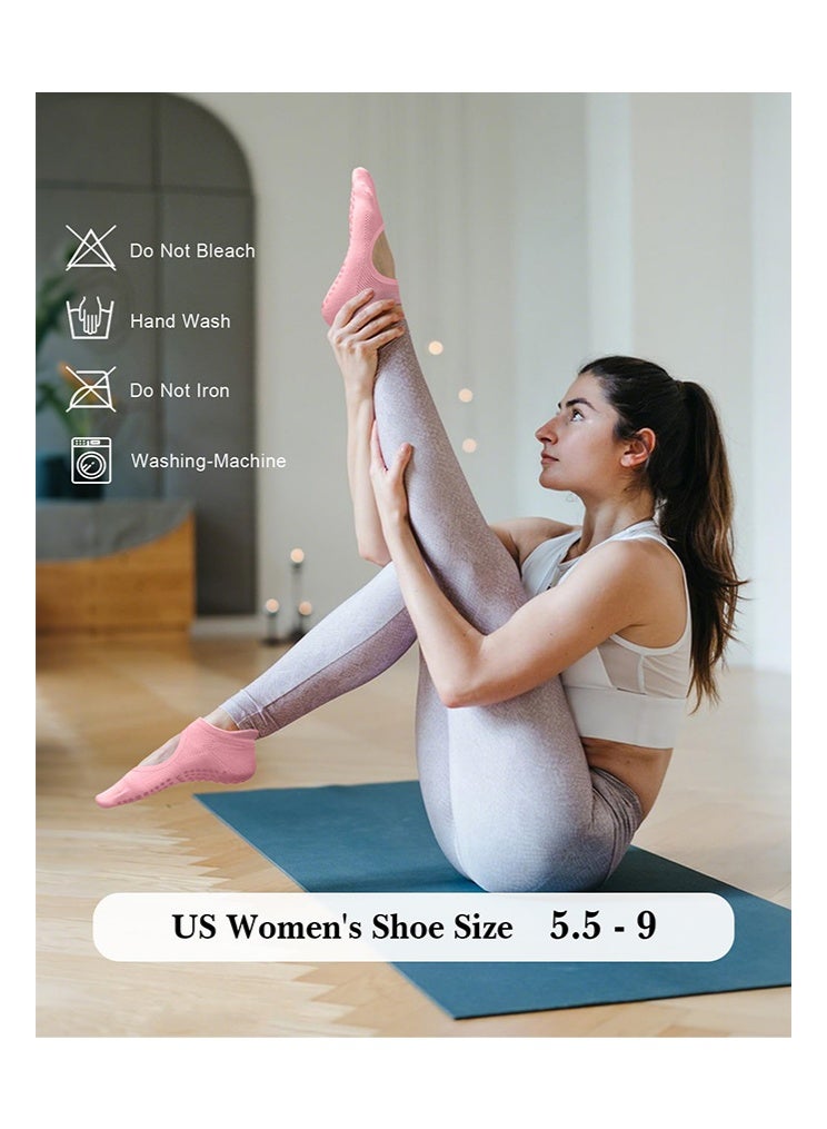 BOFAN 4PCS Pilates Socks for Women Non Slip Grip Socks Yoga Socks Ankle Grippy Socks Woman for Barre, Hospital, Barefoot - Image 2