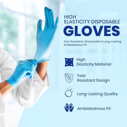 C-Cure Nitrile Hand Gloves Blue | Powder Free Examination Gloves | Disposable Gloves Medium Pack of 50PCS | Multi-Purpose For Kitchen, Cleaning, General Use | Unisex Hand Gloves - Image 4