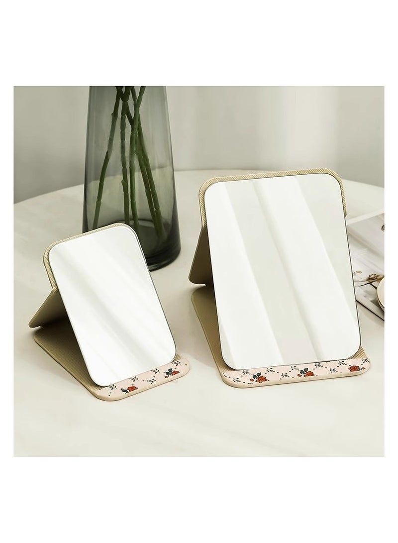 1 مرآة سطح المكتب قابلة للطي مستحضرات التجميل ، مرآة سطح المكتب المحمولة الرجعية نمط روز ، بو المحمولة مرآة مستطيلة رقيقة جدا قابل للتعديل ، ومناسبة للسفر والتخييم والمنزل - Image 3