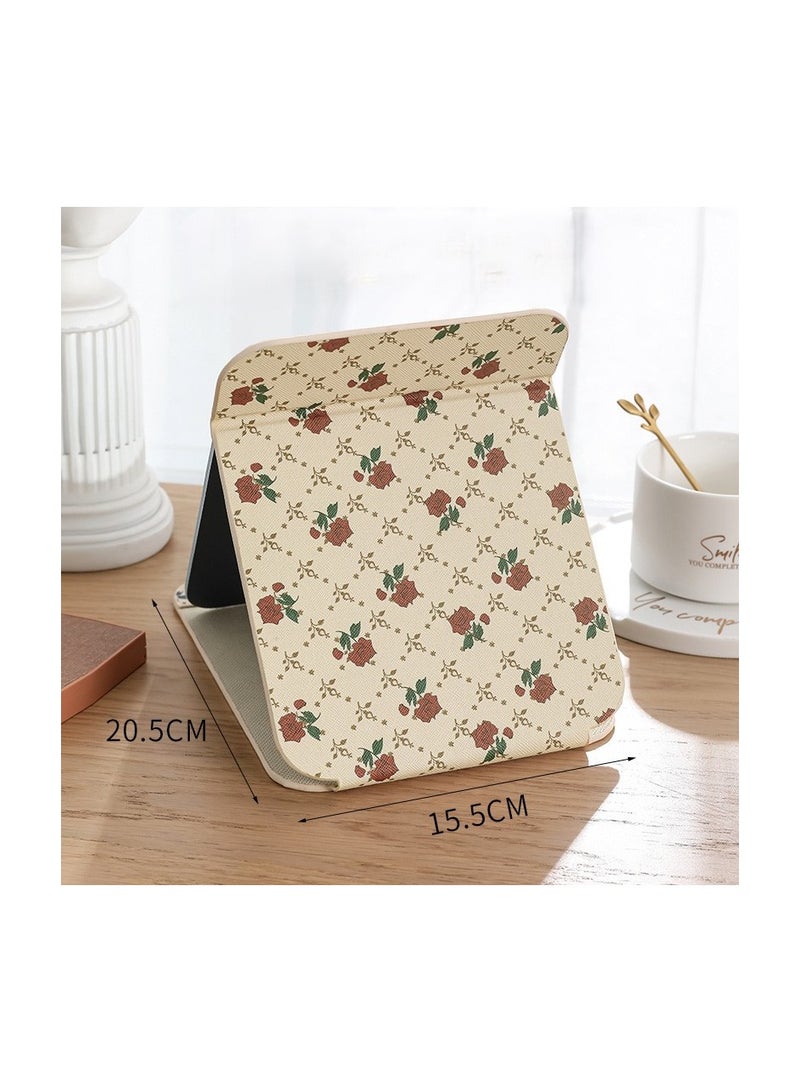 1 مرآة سطح المكتب قابلة للطي مستحضرات التجميل ، مرآة سطح المكتب المحمولة الرجعية نمط روز ، بو المحمولة مرآة مستطيلة رقيقة جدا قابل للتعديل ، ومناسبة للسفر والتخييم والمنزل - Image 2