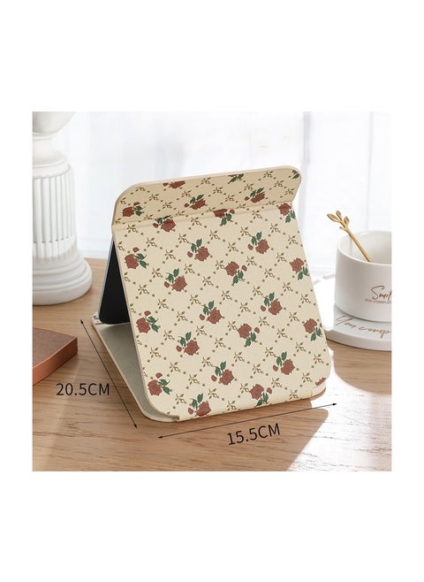 1 Pcs Tabletop Foldable Makeup Mirror,Portable Vintage Rose Pattern Desktop Mirror,PU Portable Adjustable Rectangular Ultrathin Mirror,For Travel,Camping,Home