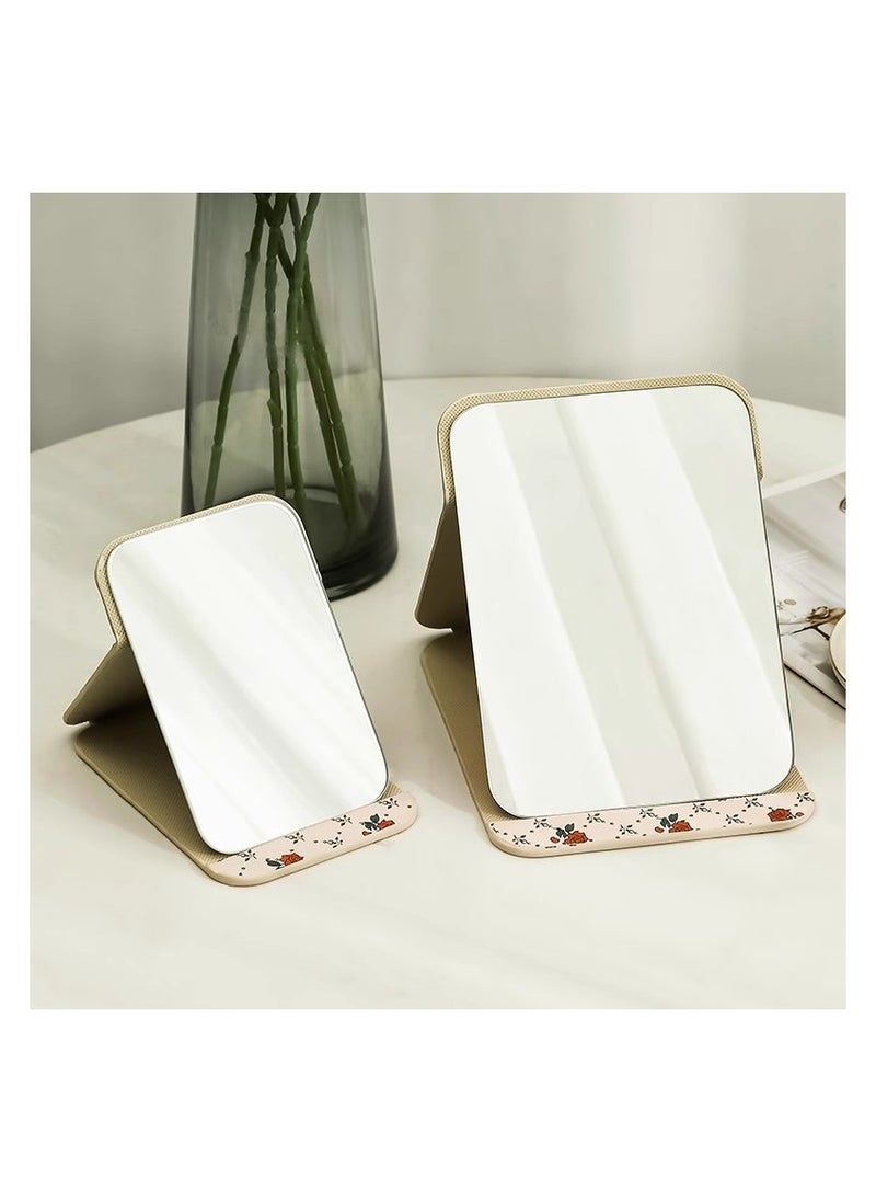 1 Pcs Tabletop Foldable Makeup Mirror,Portable Vintage Rose Pattern Desktop Mirror,PU Portable Adjustable Rectangular Ultrathin Mirror,For Travel,Camping,Home