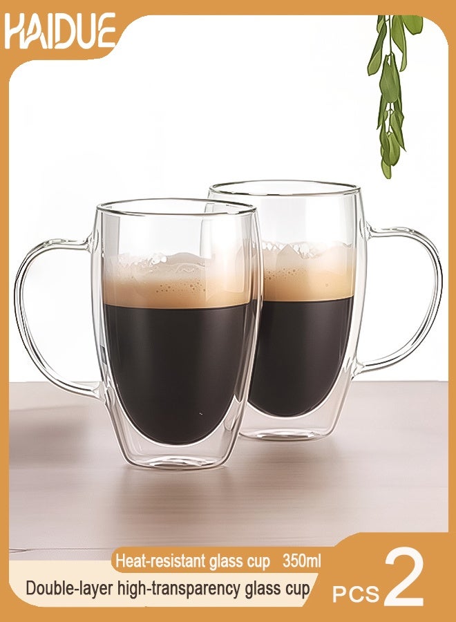 هايدو 2 كوب كوب زجاجي مزدوج الجدار مع كوب إسبرسو نظيف مقاوم للحرارة كوب شاي 350ML - Image 1