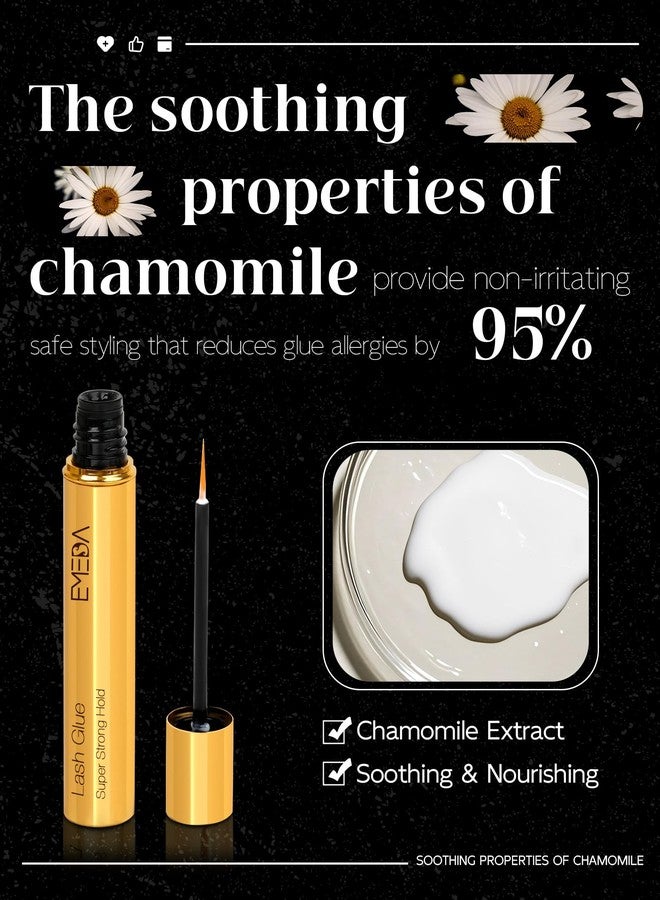 EMEDA Lash Eyelash Glue Adhesive Waterproof - Chamomile Super Strong Hold Latex Free Hypoallergenic Formaldehyde-Free Strip Eyelash Adhesive 5ml 0.17fl.oz Clear Lash Glue by EMEDA - Image 2
