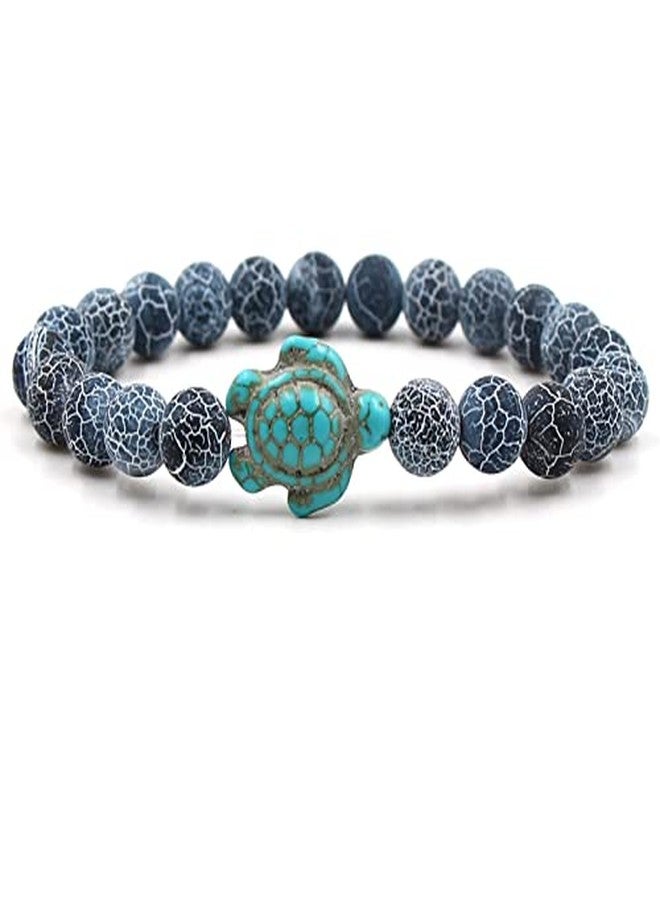 Soyzvteo 2Pcs Sea Turtles Beads Bracelet Elastic Natural Stone Stretch Bracelet Turquoise Turtle Bracelets Friendship Gifts for Women Men -Green - Image 2