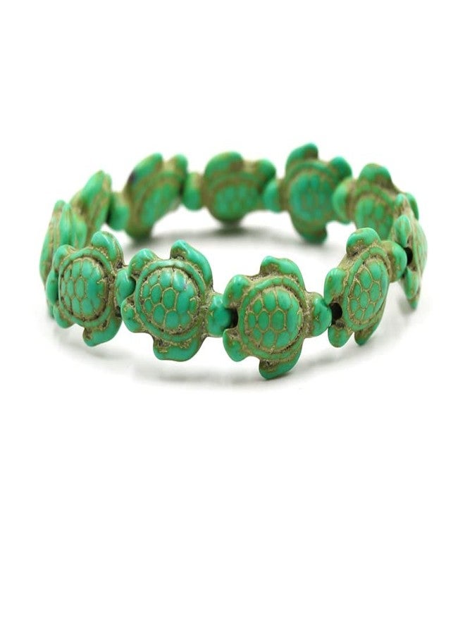 Soyzvteo 2Pcs Sea Turtles Beads Bracelet Elastic Natural Stone Stretch Bracelet Turquoise Turtle Bracelets Friendship Gifts for Women Men -Green - Image 3