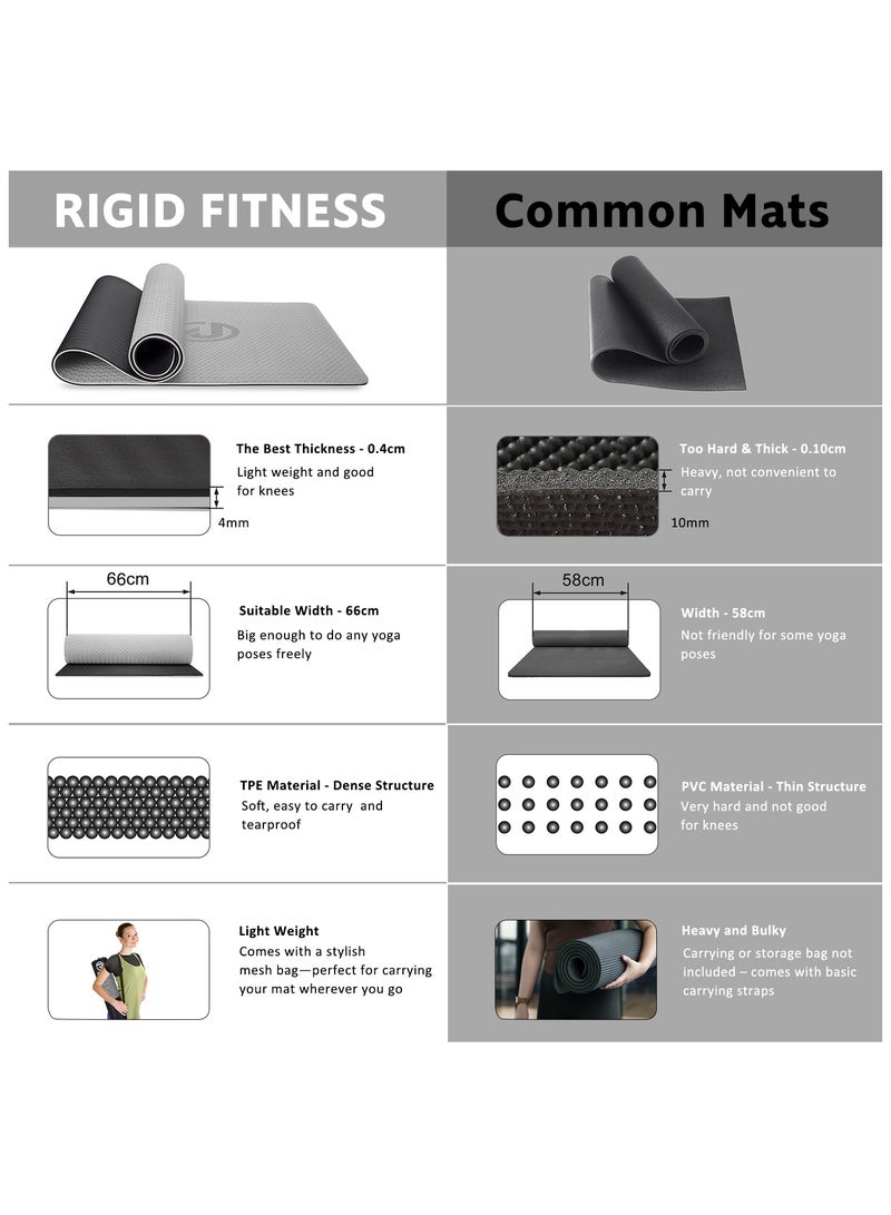 Nariele Thick Yoga Mat 4mm - Knees Supportive Exercise Mat - for Yoga, Pilates, Fitness Exercises and Home Exercise Fitness Mat - Non-Slip Yoga Gym Mat With Carrying Bag - 183*66cm (Grey/Black) - Image 2