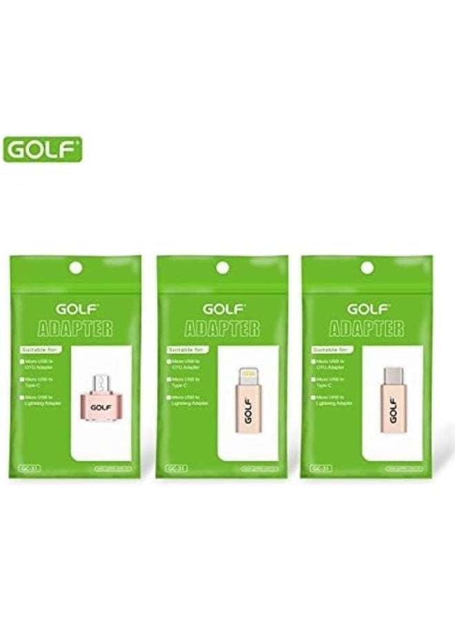 جولف محول GOLF GC-31 OTG من ذكر تايب سي إلى أنثى مايكرو USB - ذهبي - Image 3