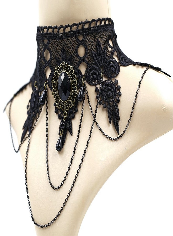 ETERNITY J. Elegant Vintage Princess Black Lace Gothic Statement Necklace Bracelet Victorian Choker Pendant Vampire Chain - Image 2