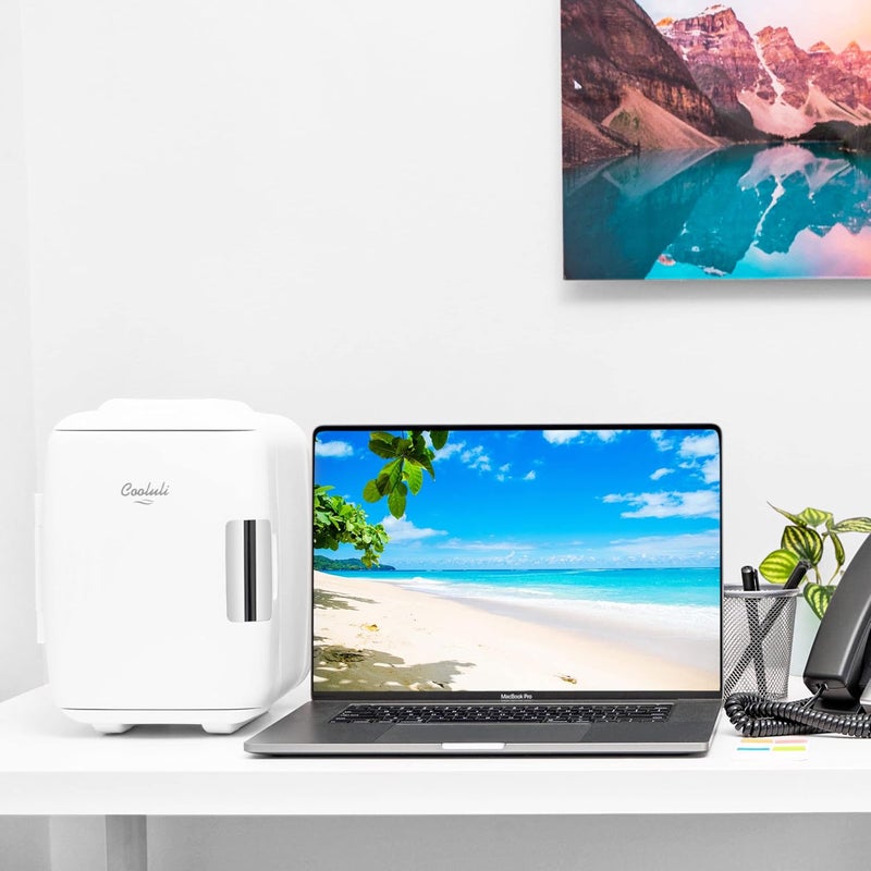 Cooluli Mini Fridge for Bedroom - Car, Office Desk & Dorm Room - Portable 4L/6 Can Electric Plug In Cooler & Warmer for Food, Drinks, Skincare Beauty & Makeup - 12v AC/DC & Exclusive USB Option, White - Image 4