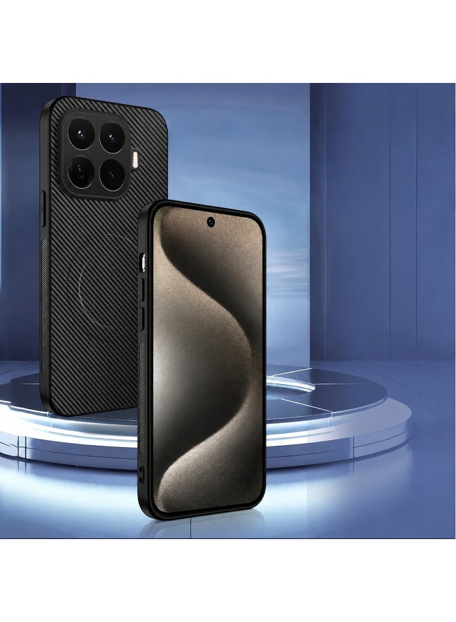 Gray Premium Carbon Fiber Texture Phone Case for Xiaomi 17T/17T Pro - Magnetic Stand, Shockproof & Stylish - Image 3