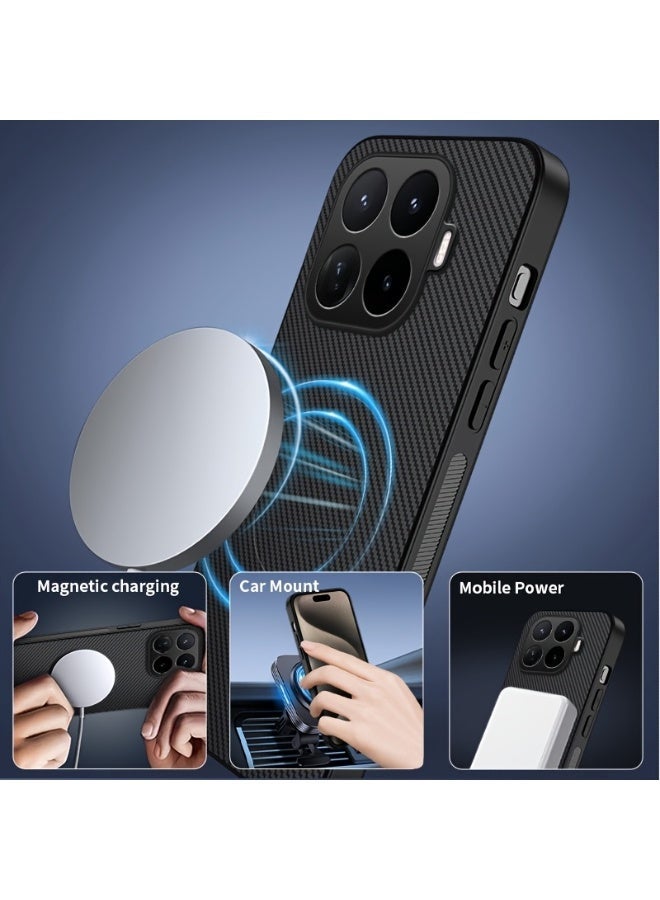 Gray Premium Carbon Fiber Texture Phone Case for Xiaomi 17T/17T Pro - Magnetic Stand, Shockproof & Stylish - Image 4