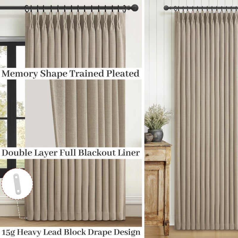 PleatedDrapes Burlywood Birch Thick Linen Blackout Curtains 98 Inches Long for Sliding Glass Door, Memory Trained Pleated Dual Layer Modern Curtain Thermal Noise Blocking Windows Drapes 2 Panels 96-98 Inch Length - Image 4