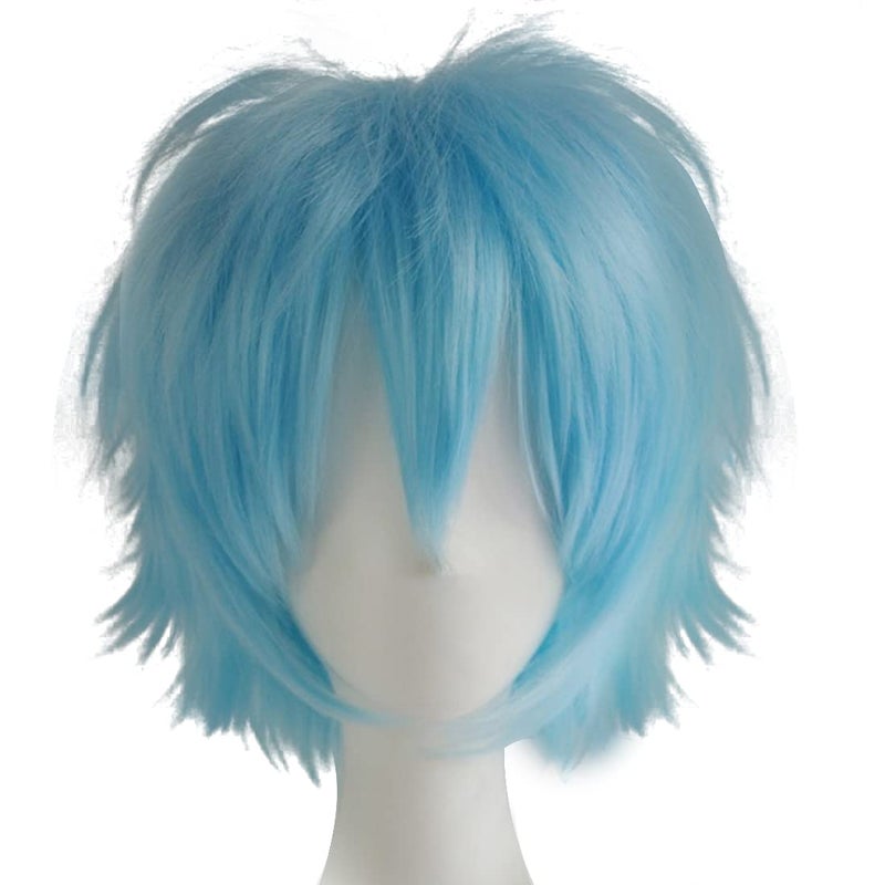 LABEAUTÉ Mens Light Blue Wig for Rei Cosplay Male Short Unisex Fluffy Heat Resistant Wig Hair with Bangs for Party and Halloween + Free Cap - Image 1