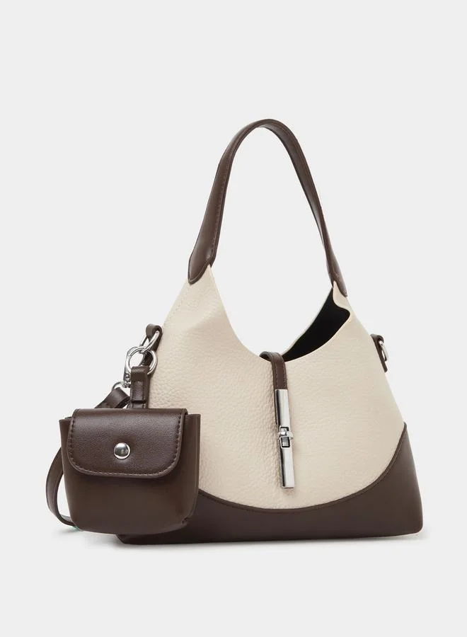 Styli Textured Shoulder Bag with Mini Purse