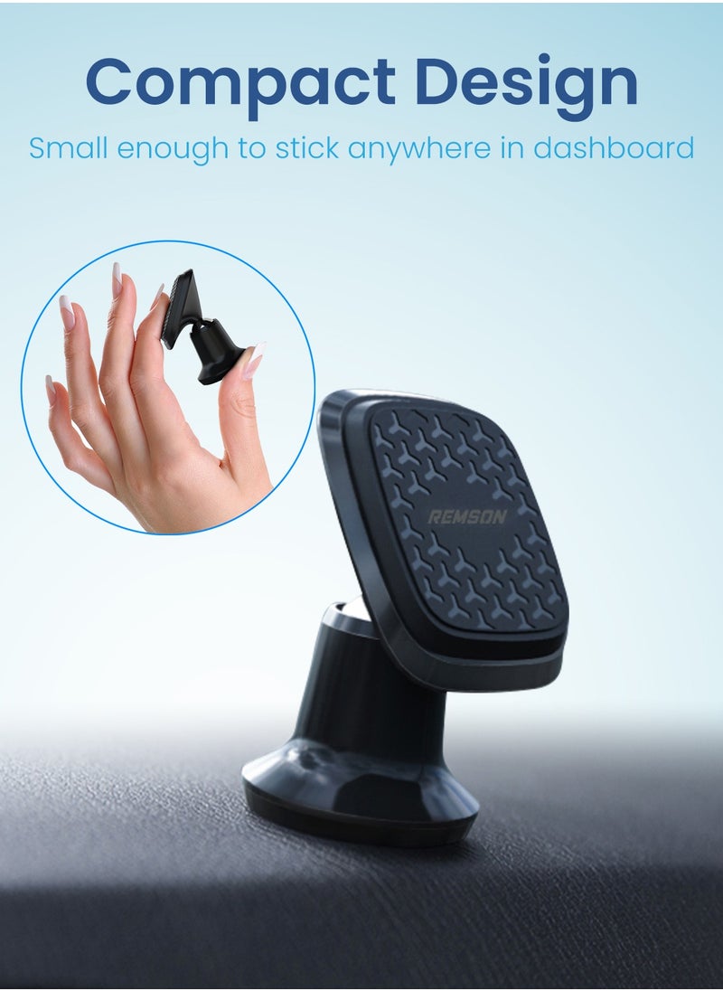 Remson - Remson Magnetic Car Phone Holder Universal Stick On 360 Rotation  For Dashboard Compatible with iPhone 13 12 11 Pro Max XR XS X 8 7, Samsung Galaxy & More – Black - Image 1